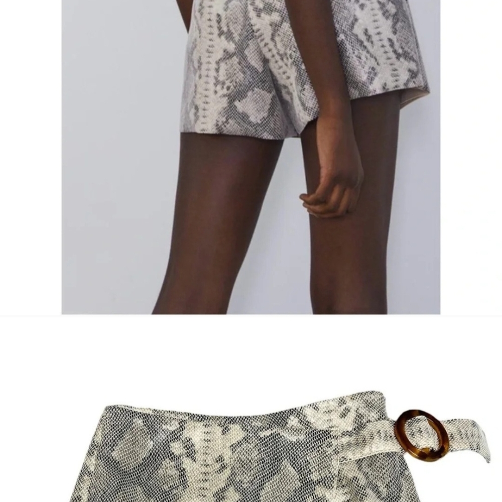Zara NWOT SKORT Beige & Black Faux Snakeskin Print  Sz S - Picture 2 of 12